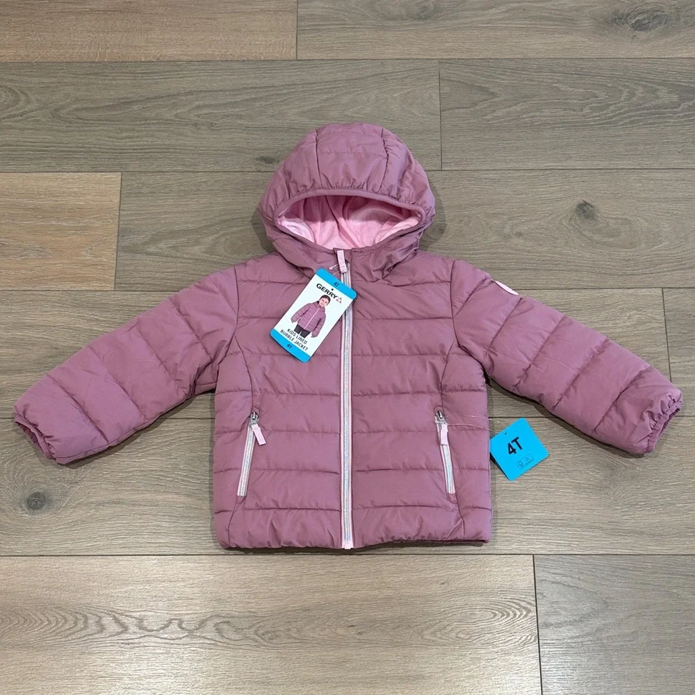 GERRY Purple Pink Lined Bubble Jacket Full Zip Winter Warm Coat Size Girls‎ 4T